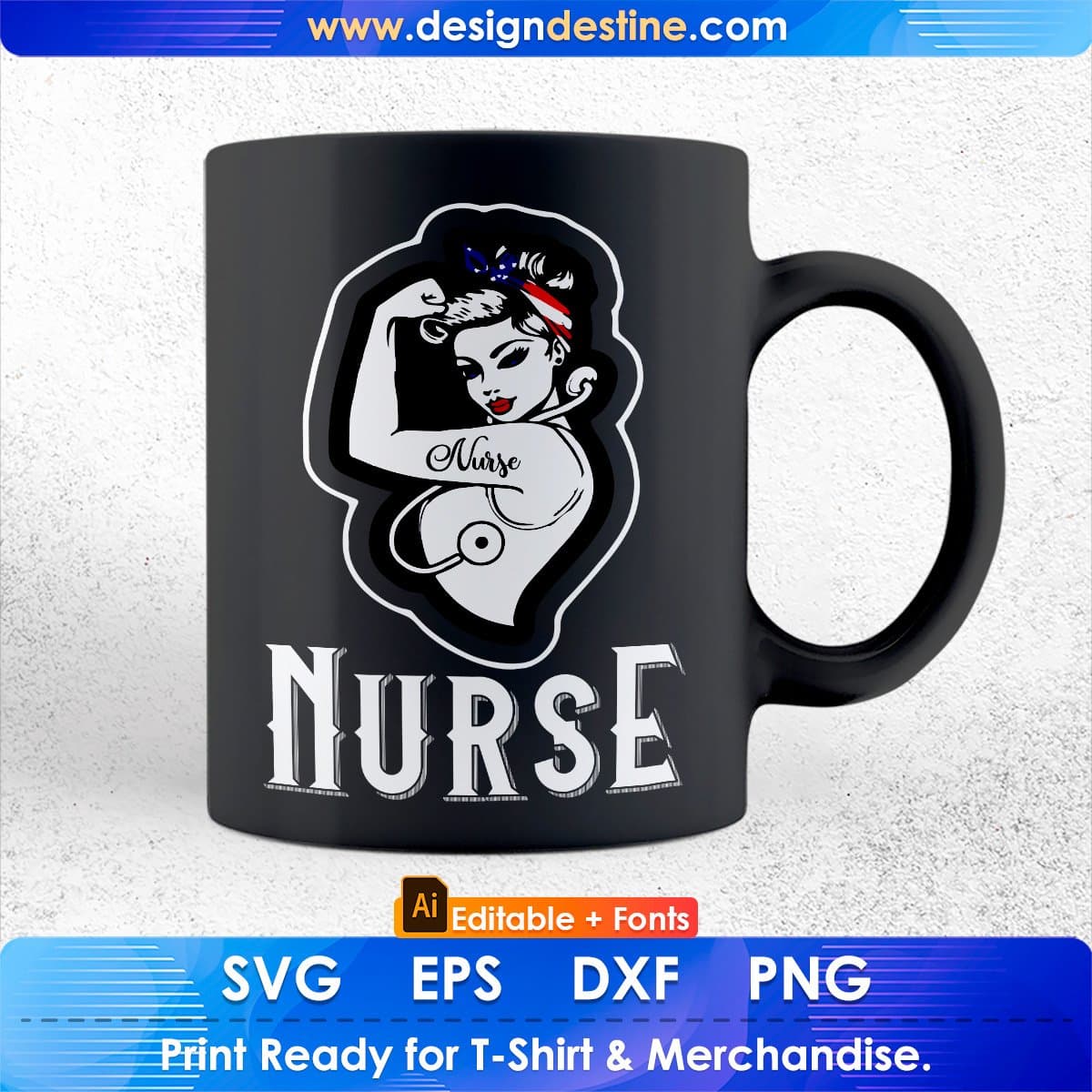 Nurse Vet Strong Woman Hair Band Editable T shirt Design In Ai Svg Printable Files