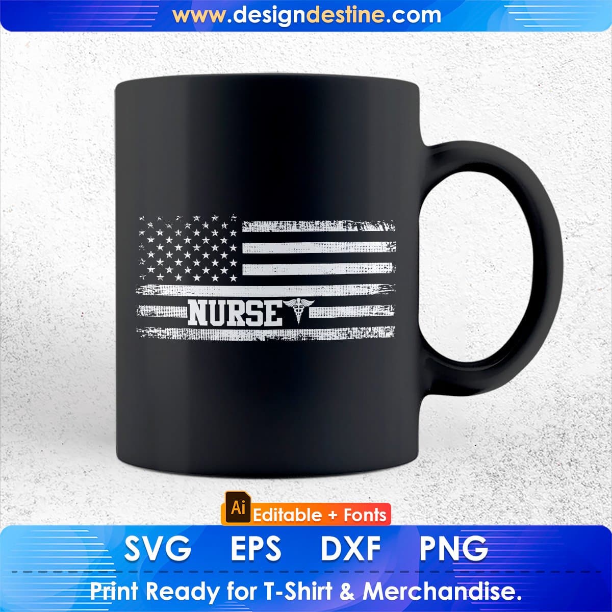 Nurse with USA Flag Editable T shirt Design In Ai Svg Printable Files