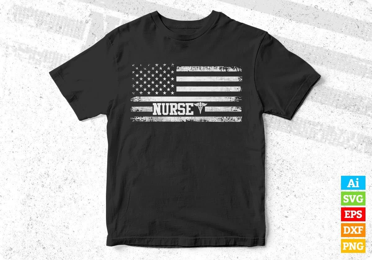 Nurse with USA Flag Editable T shirt Design In Ai Svg Printable Files