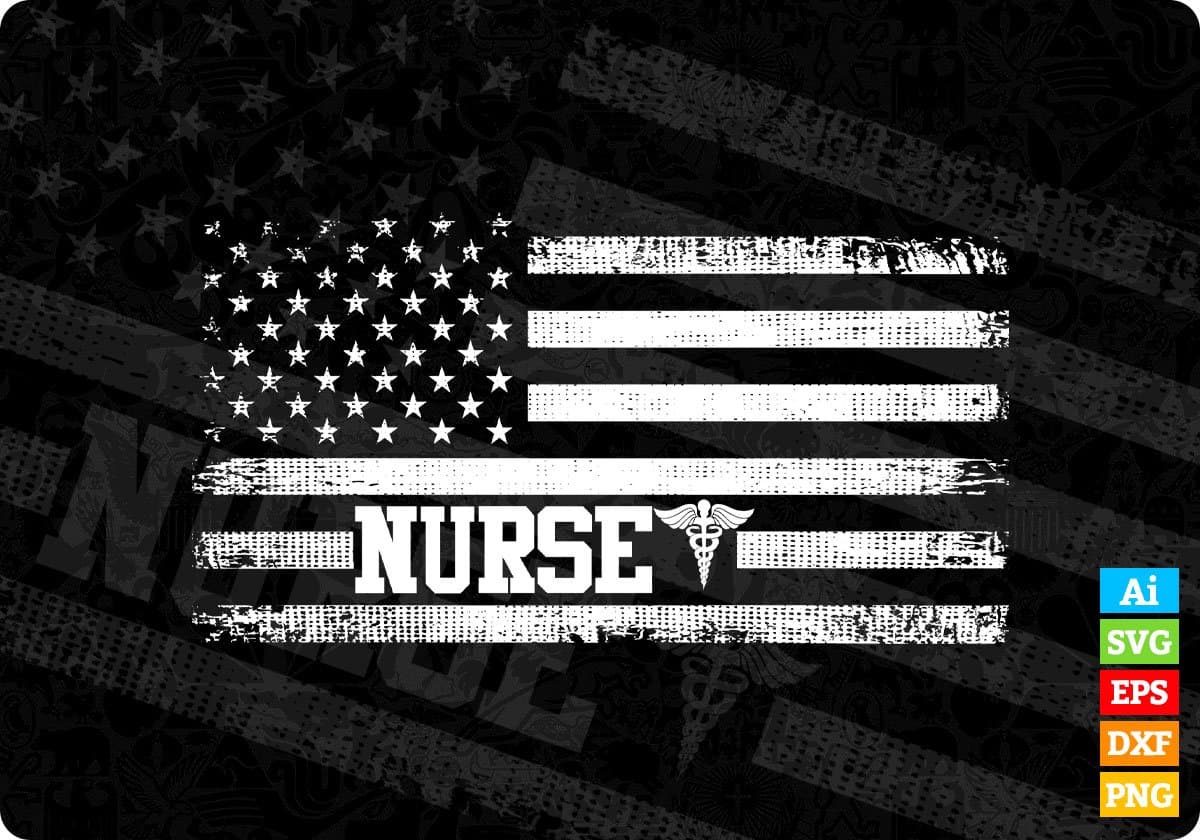 Nurse with USA Flag Editable T shirt Design In Ai Svg Printable Files