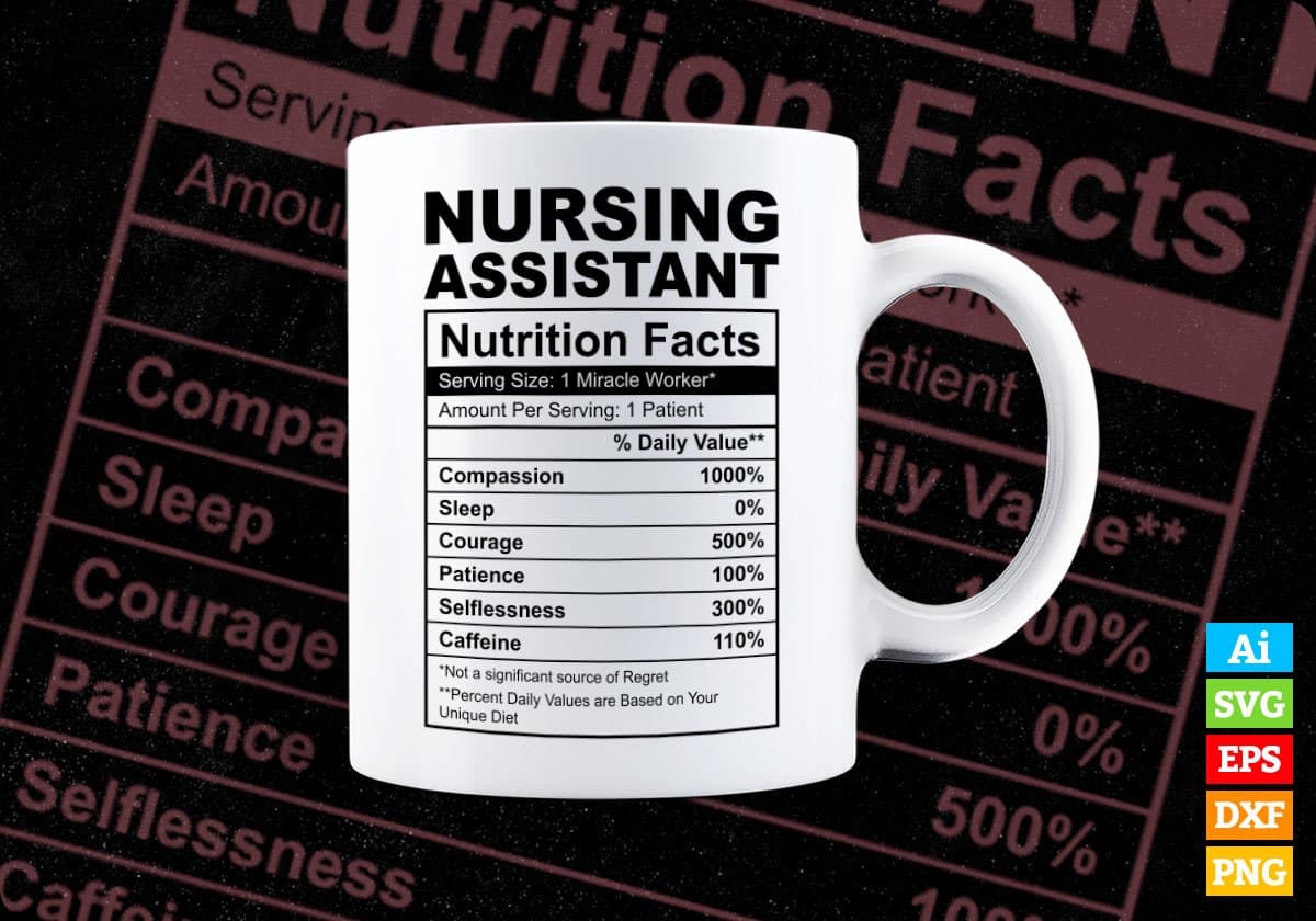 Nursing Assistant Nutrition Facts Editable Vector T shirt Design In Svg Png Printable Files