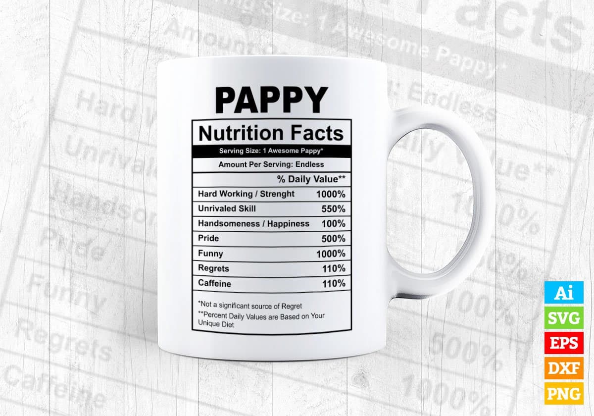 Pappy Nutrition Facts Father's Day Editable Vector T-shirt Design in Ai Svg Files