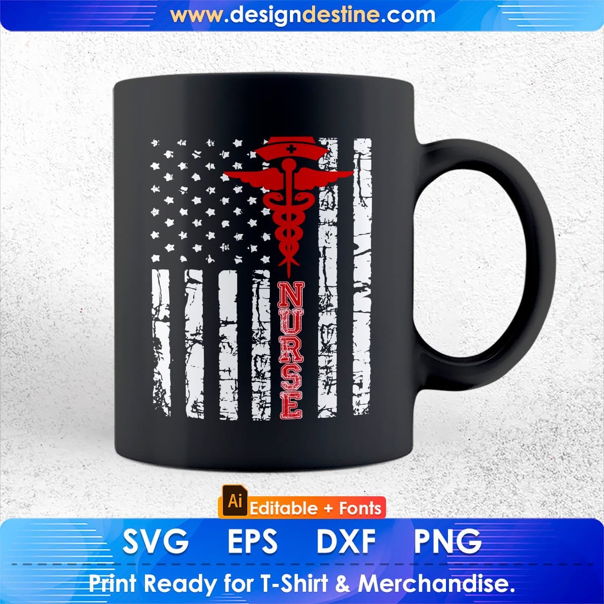 Patriotic American USA Flag Registered Nurse Gift Editable T shirt Design In Ai Svg Files