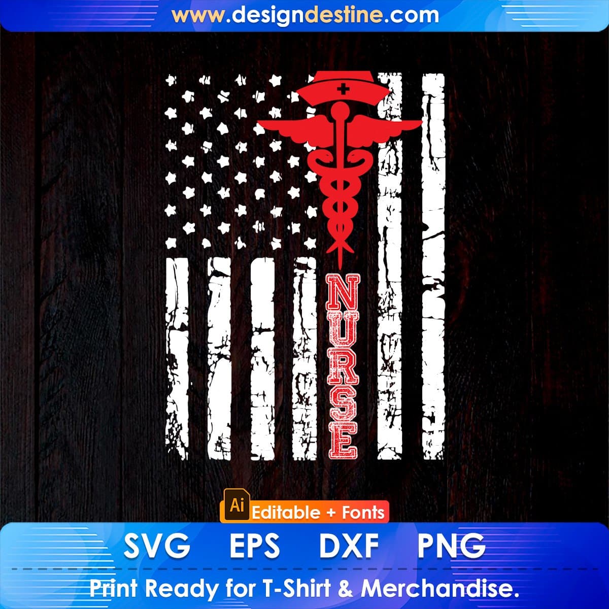 Patriotic American USA Flag Registered Nurse Gift Editable T shirt Design In Ai Svg Files