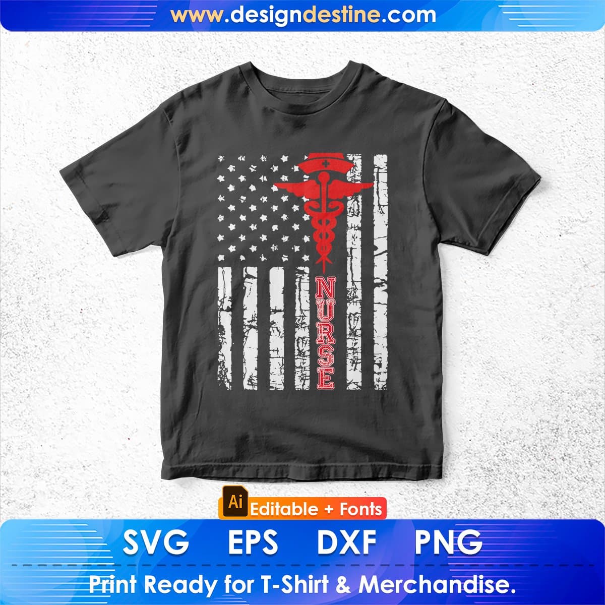 Patriotic American USA Flag Registered Nurse Gift Editable T shirt Design In Ai Svg Files