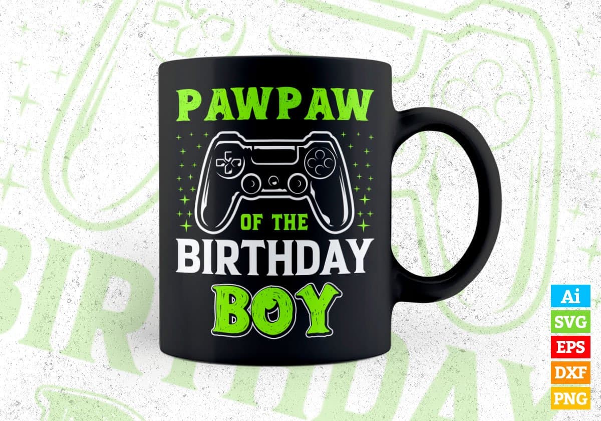 Pawpaw Of The Birthday Boy With Video Gamer Editable Vector T-shirt Design in Ai Svg Files