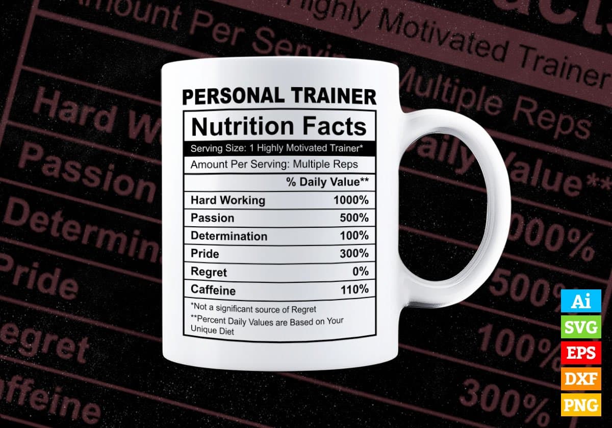 Personal Trainer Nutrition Facts Editable Vector T shirt Design In Svg Png Printable Files