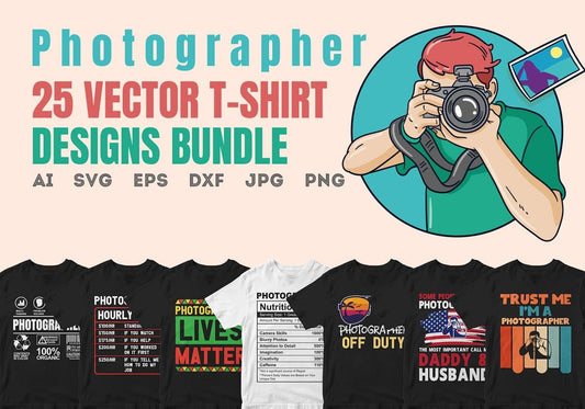 Photographer 25 Editable T-shirt Designs Bundle