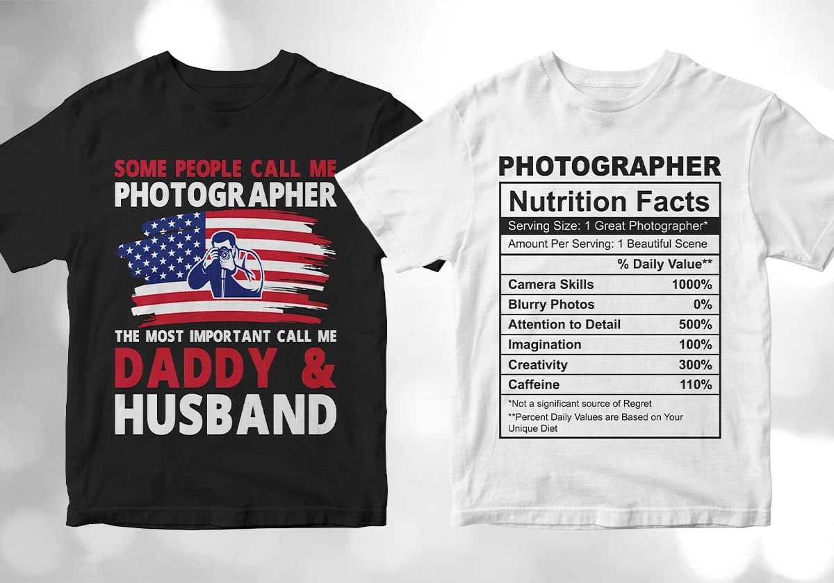 Photographer 25 Editable T-shirt Designs Bundle