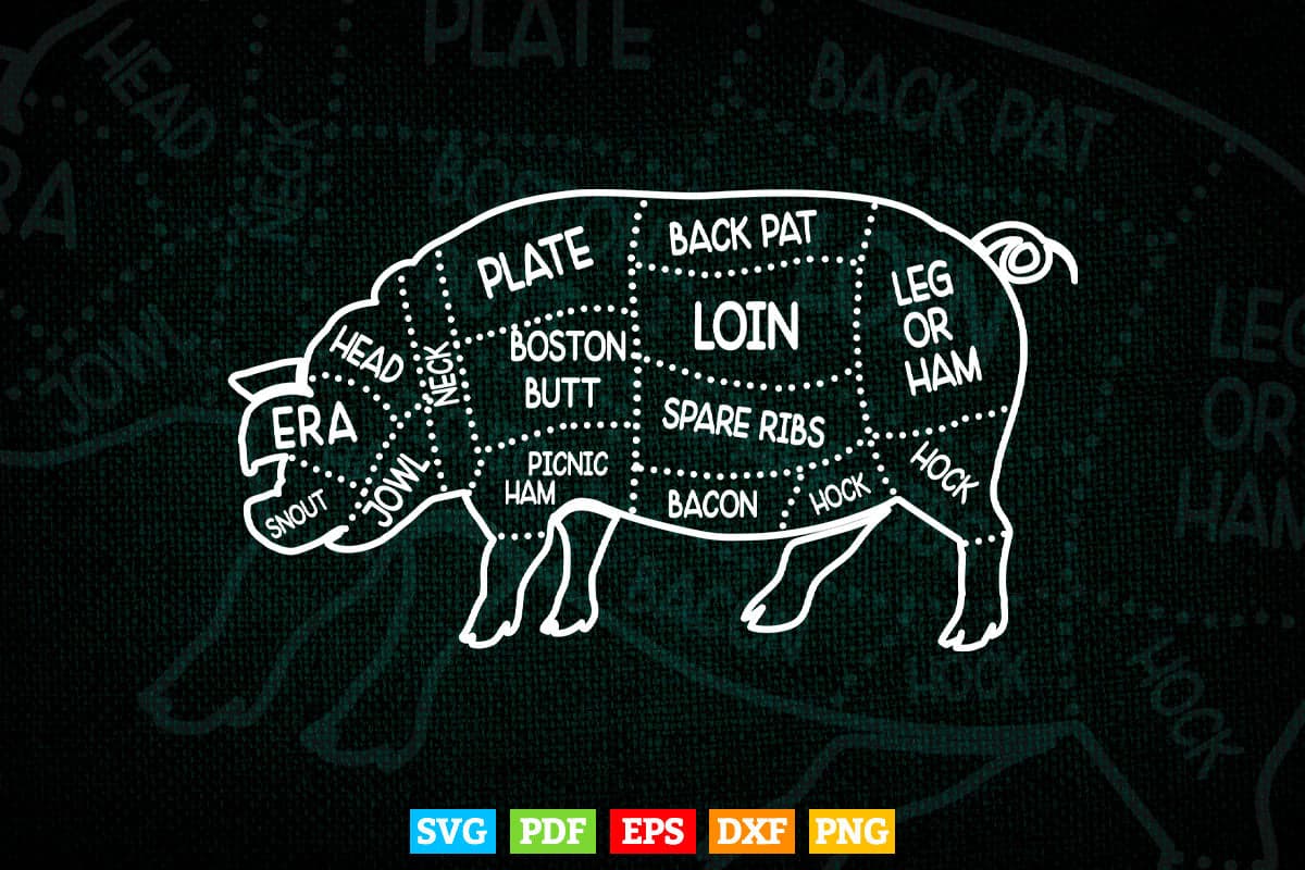 Pig and Pork Diagram Butcher Bacon Gift Svg Files.