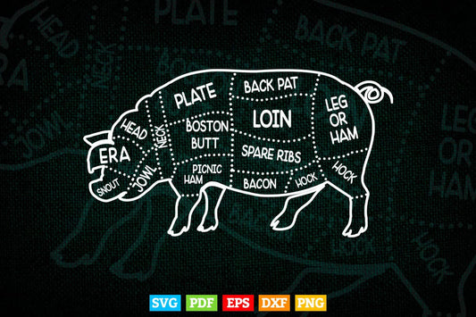 Pig and Pork Diagram Butcher Bacon Gift Svg Files.
