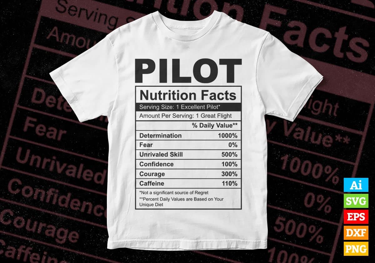 Pilot Nutrition Facts Editable Vector T shirt Design In Svg Png Printable Files