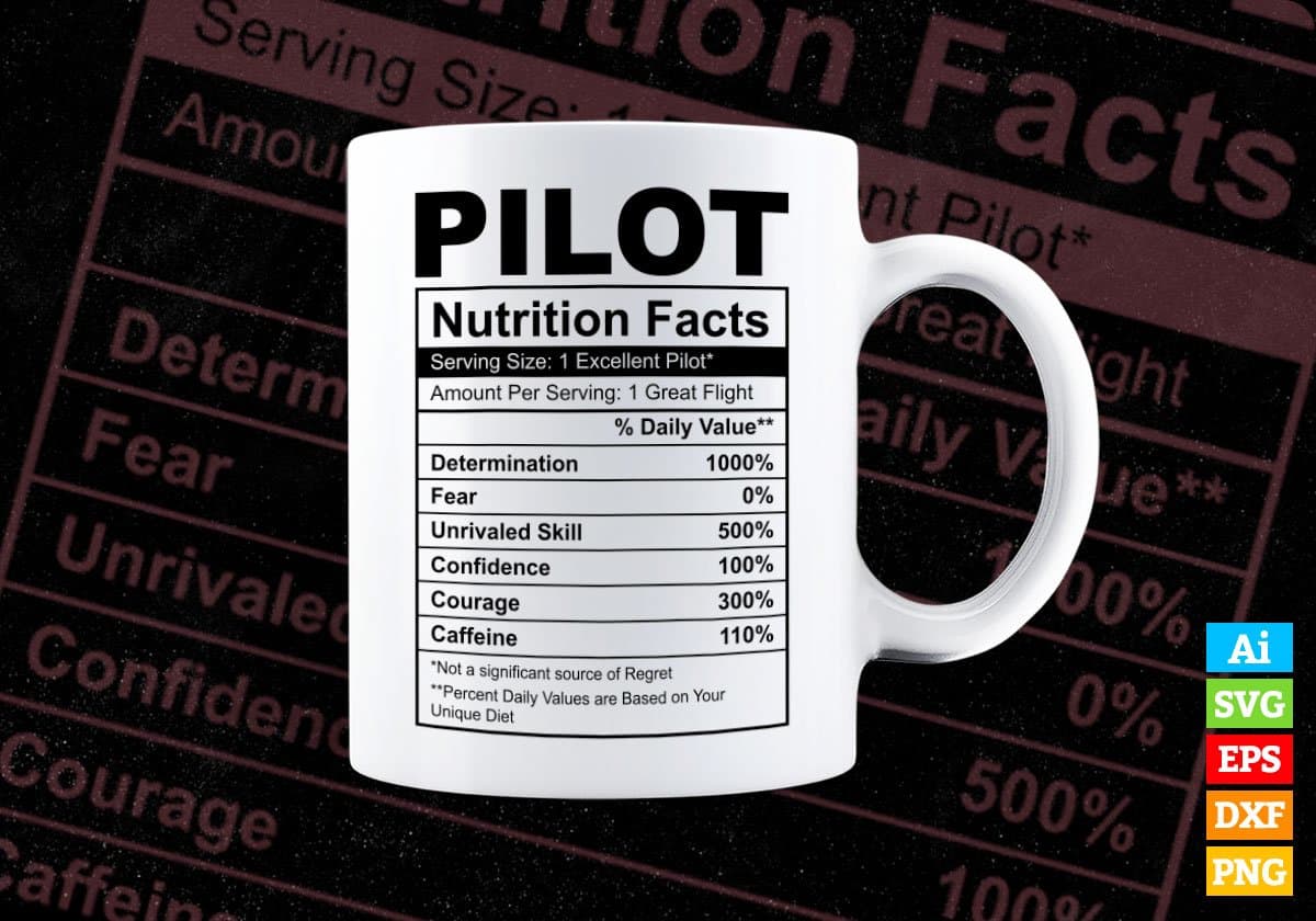 Pilot Nutrition Facts Editable Vector T shirt Design In Svg Png Printable Files