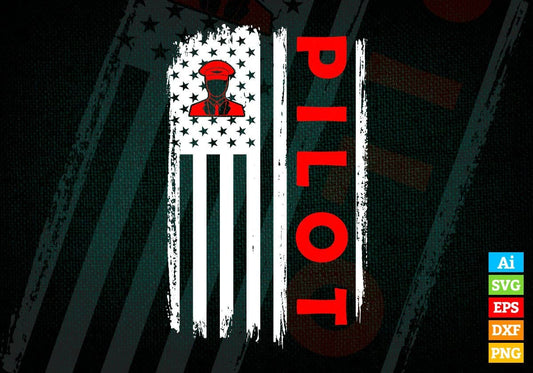 Pilot USA Flag Proud Professions Gift Editable Vector T-shirt Design in Ai Svg Files