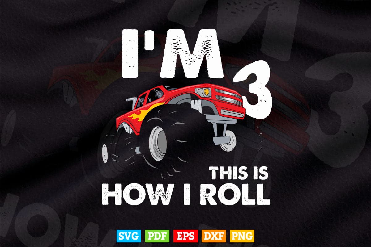 Pit Crew Monster Trucks Happy Sunset 3 rd Birthday Svg T shirt Design.