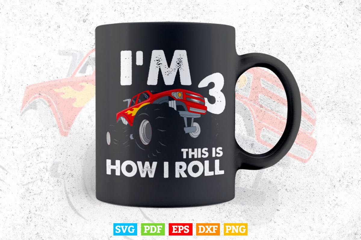 Pit Crew Monster Trucks Happy Sunset 3 rd Birthday Svg T shirt Design.