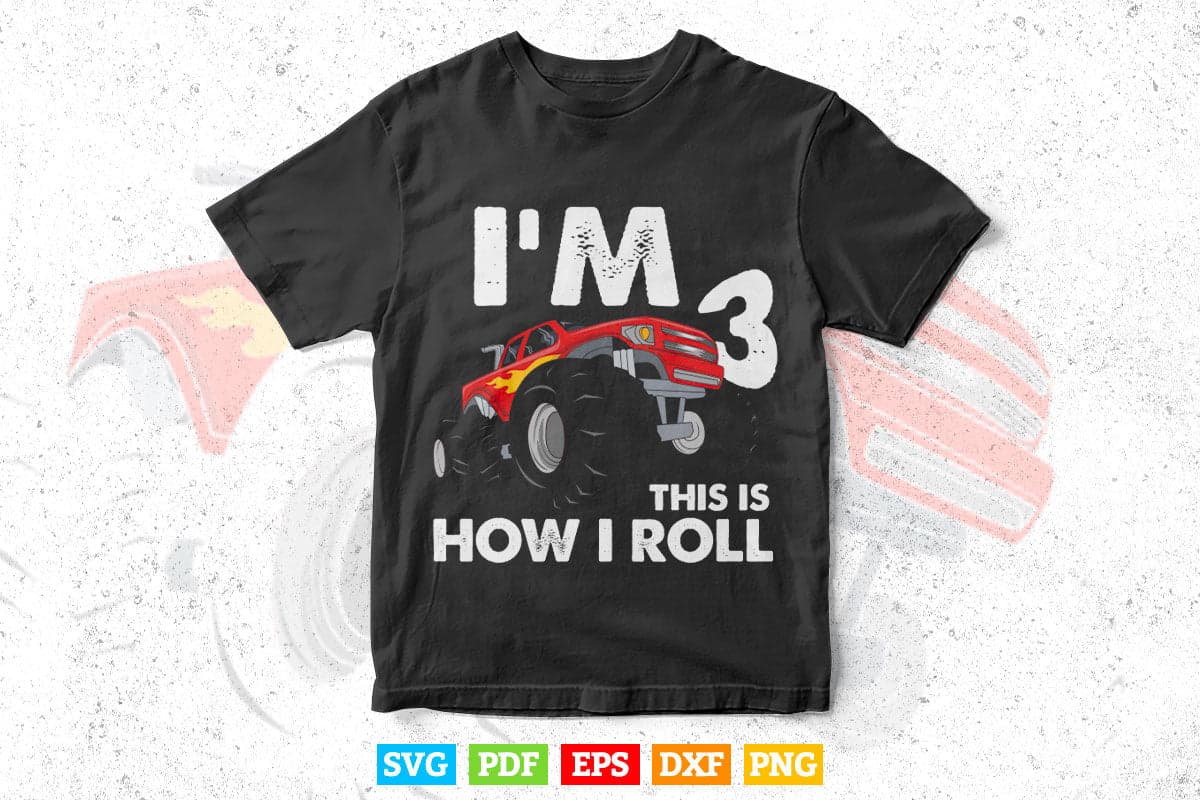 Pit Crew Monster Trucks Happy Sunset 3 rd Birthday Svg T shirt Design.