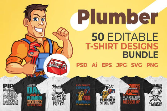 Plumber 50 Editable T-shirt Designs Bundle Part 1