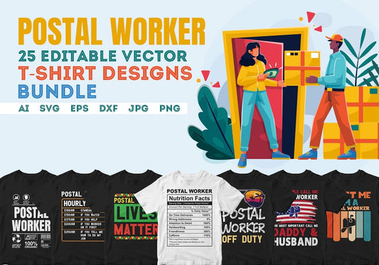 Postal Worker 25 Editable T-shirt Designs Bundle