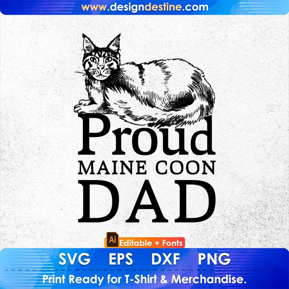 Proud Maine Coon Cat Dad gold Inspired Editable T-shirt Design in Ai Svg Cutting Printable Files