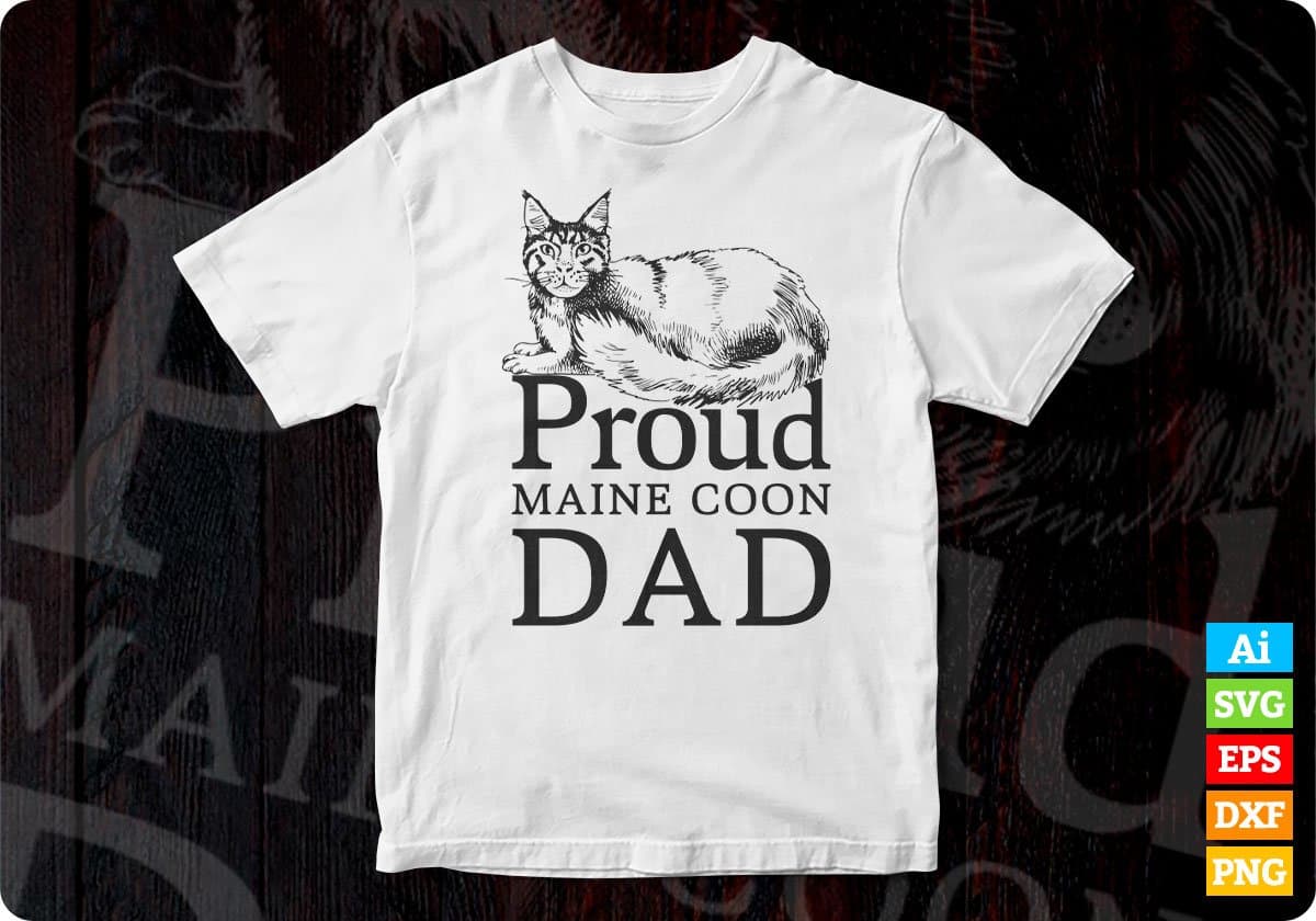 Proud Maine Coon Cat Dad gold Inspired Editable T-shirt Design in Ai Svg Cutting Printable Files