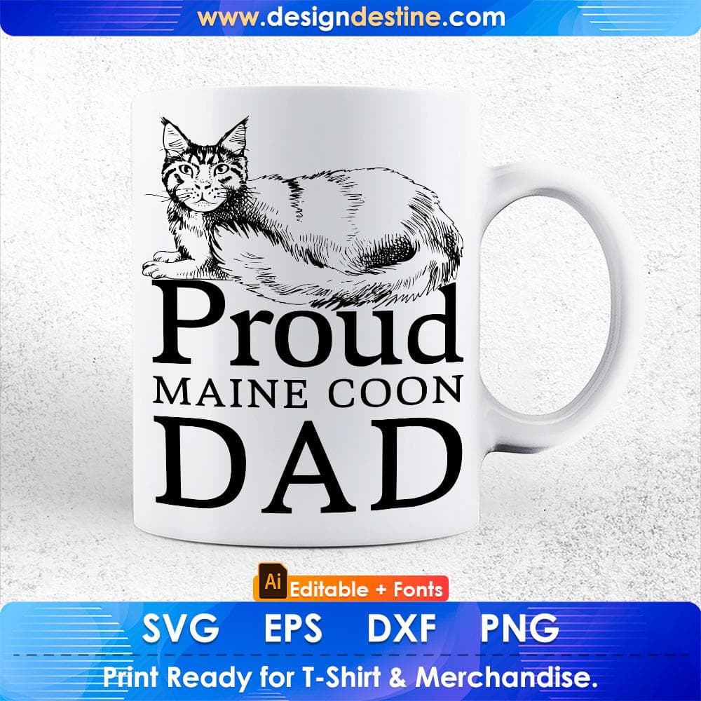 Proud Maine Coon Cat Dad gold Inspired Editable T-shirt Design in Ai Svg Cutting Printable Files
