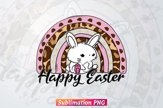 Rainbow Happy Easter Day T shirt Design Vintage Retro Png Sublimation Printable Files