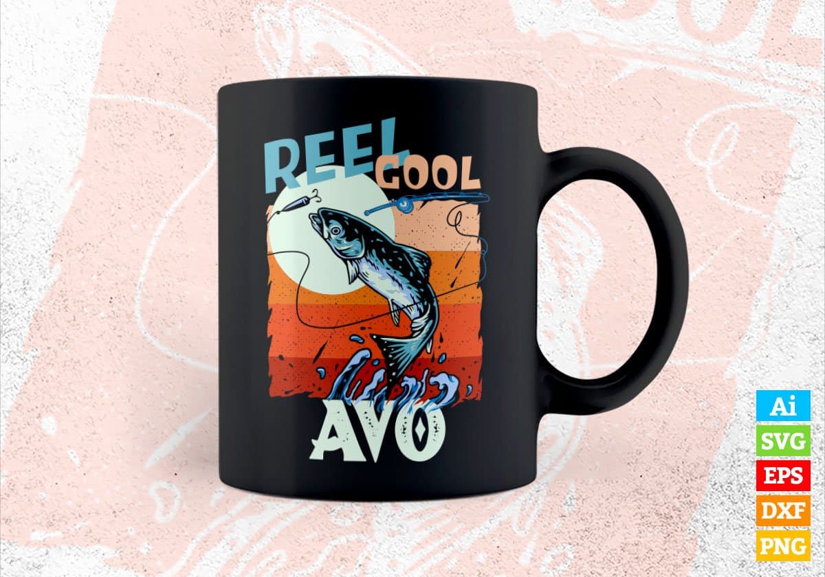 Reel Cool Avo Fishing Father's Day Editable Vector T-shirt Design in Ai Svg Files