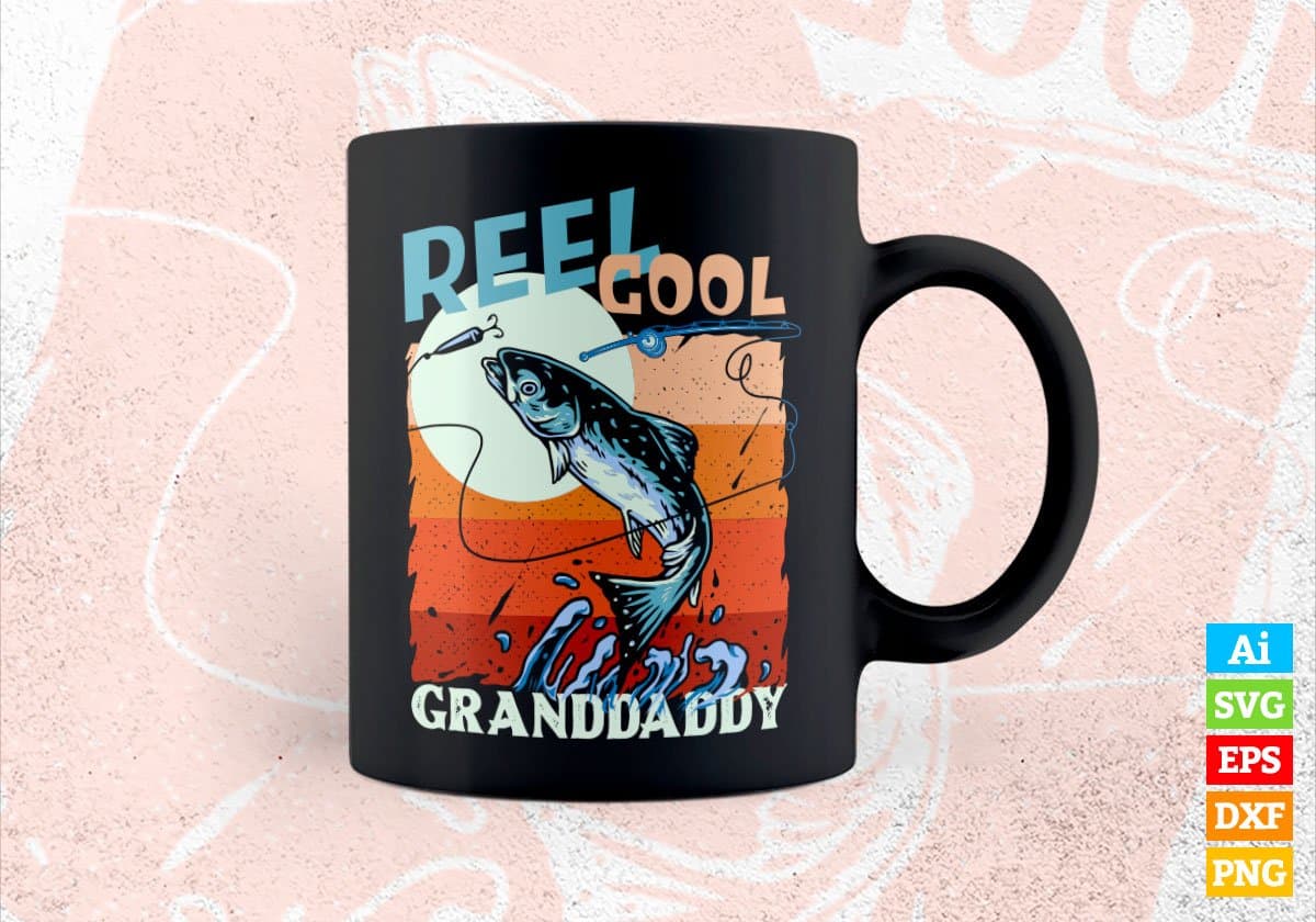 Reel Cool Granddaddy Fishing Father's Day Editable Vector T-shirt Design in Ai Svg Files