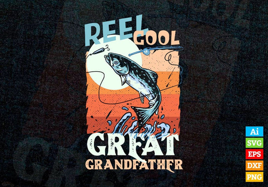 Reel Cool Great Grandfather Fishing Father's Day Editable Vector T-shirt Design in Ai Svg Files