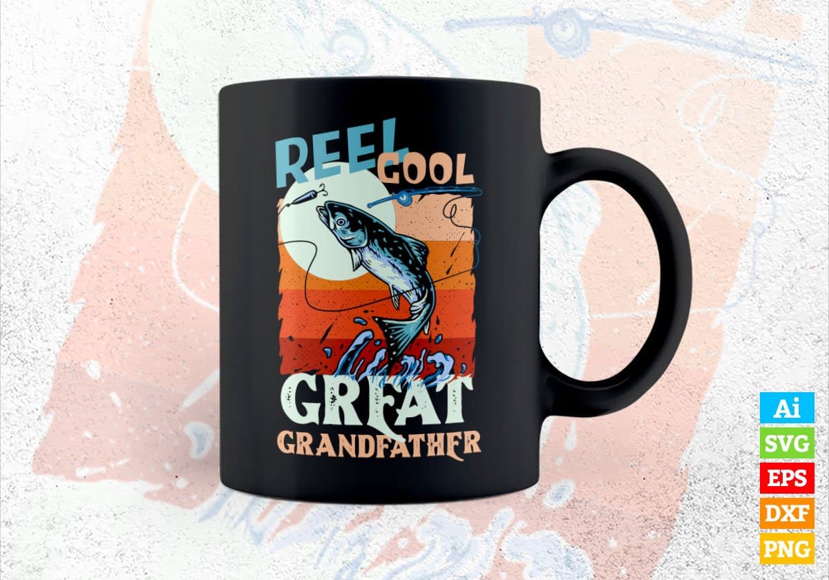Reel Cool Great Grandfather Fishing Father's Day Editable Vector T-shirt Design in Ai Svg Files