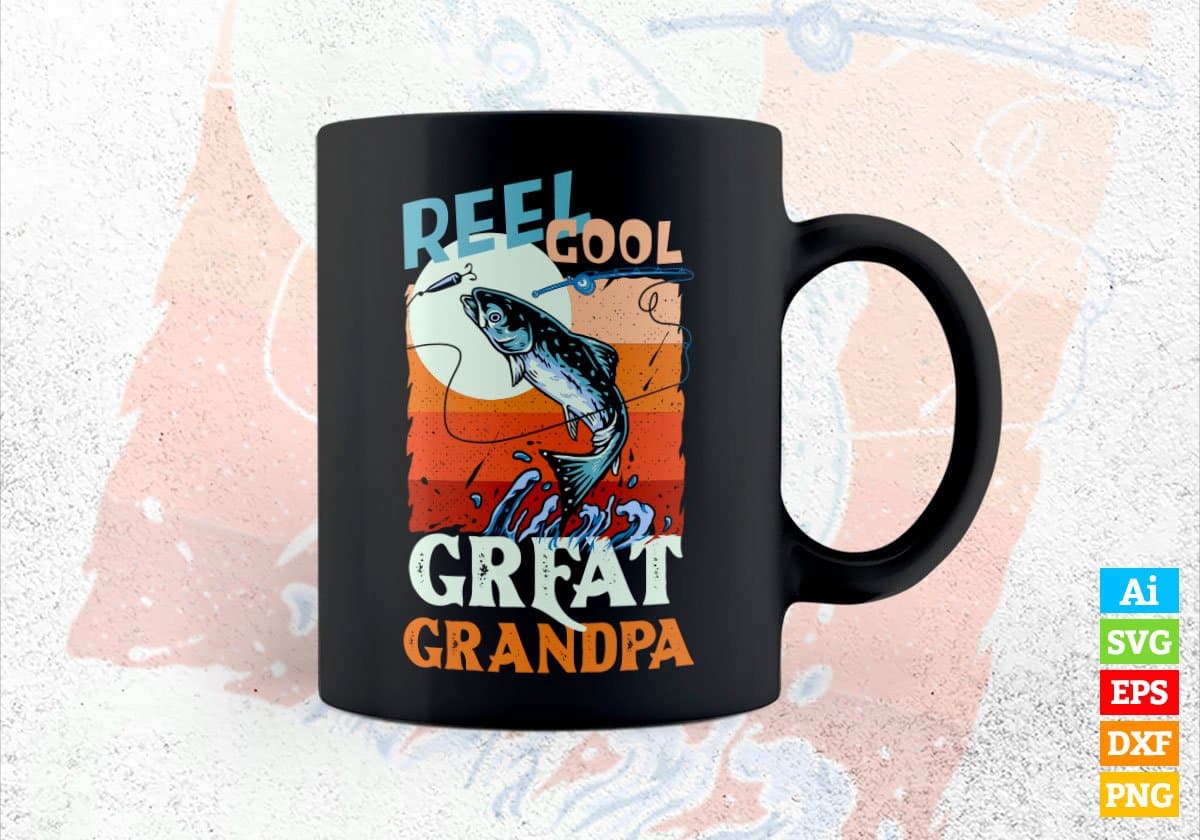 Reel Cool Great Grandpa Fishing Father's Day Editable Vector T-shirt Design in Ai Svg Files