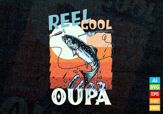 Reel Cool Oupa Fishing Father's Day Editable Vector T-shirt Design in Ai Svg Files