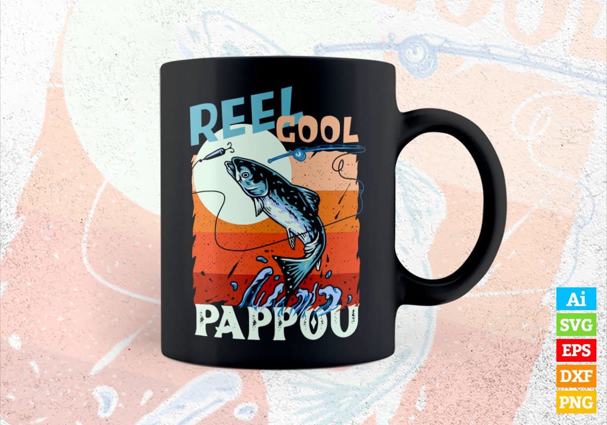 Reel Cool Pappou Fishing Father's Day Editable Vector T-shirt Design in Ai Svg Files