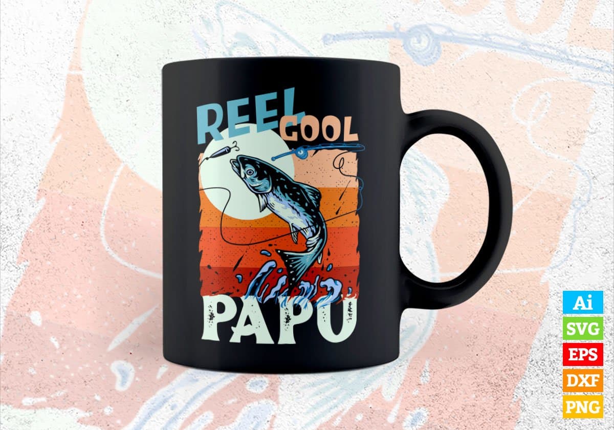 Reel Cool Papu Fishing Father's Day Editable Vector T-shirt Design in Ai Svg Files