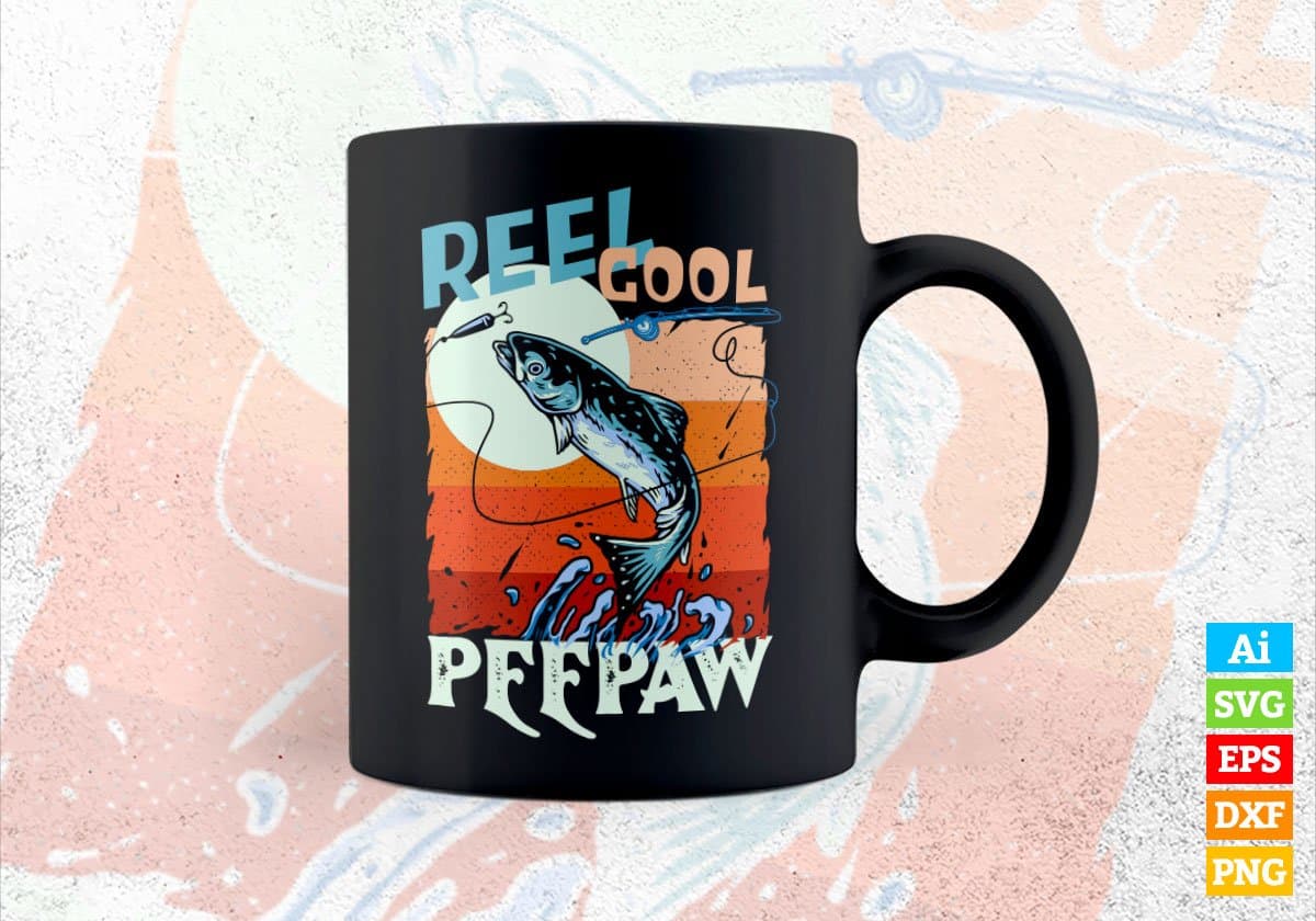 Reel Cool Peepaw Fishing Father's Day Editable Vector T-shirt Design in Ai Svg Files