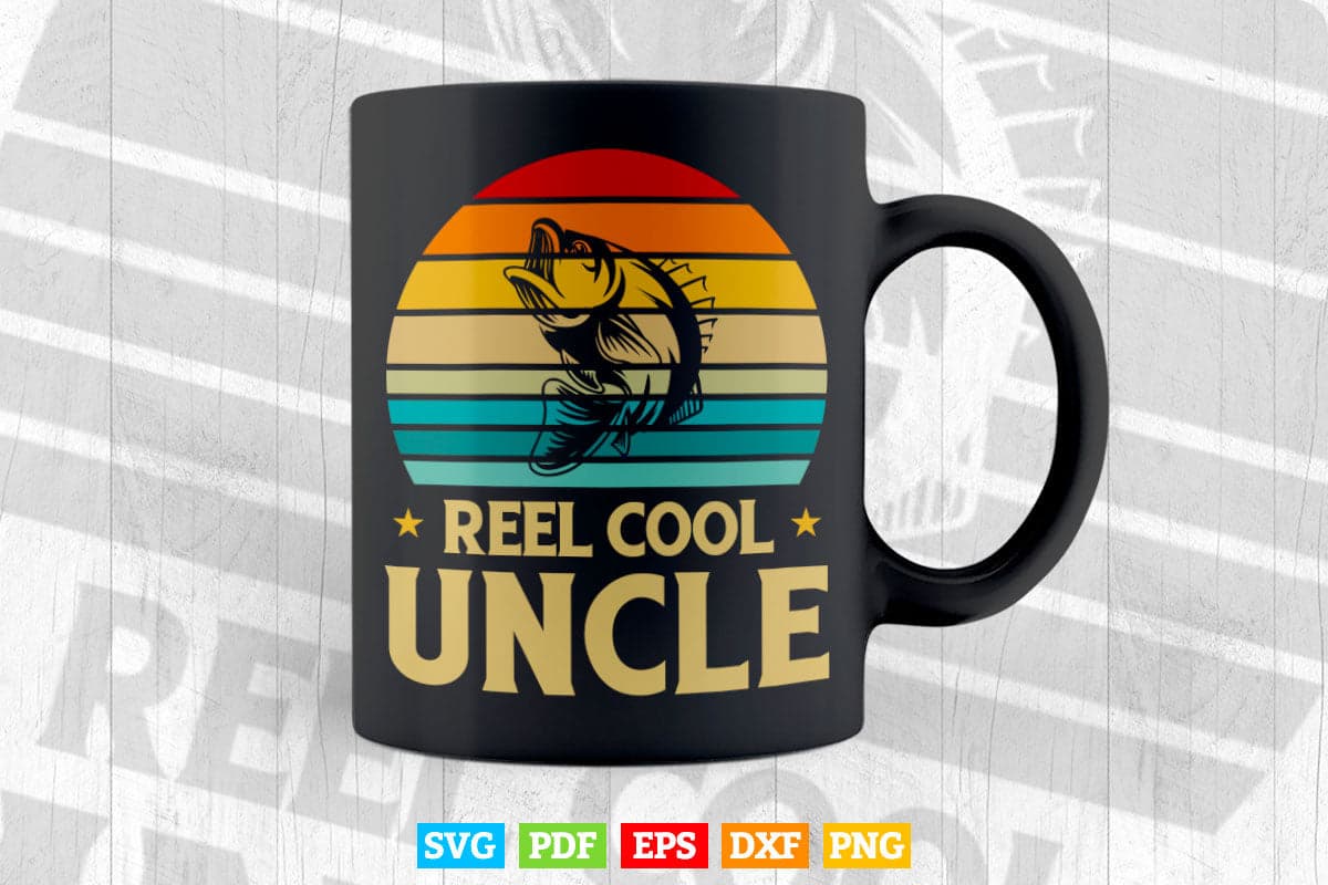 Reel Cool Uncle Fun Vintage Father's Day Fishing Svg Png Cut Files.