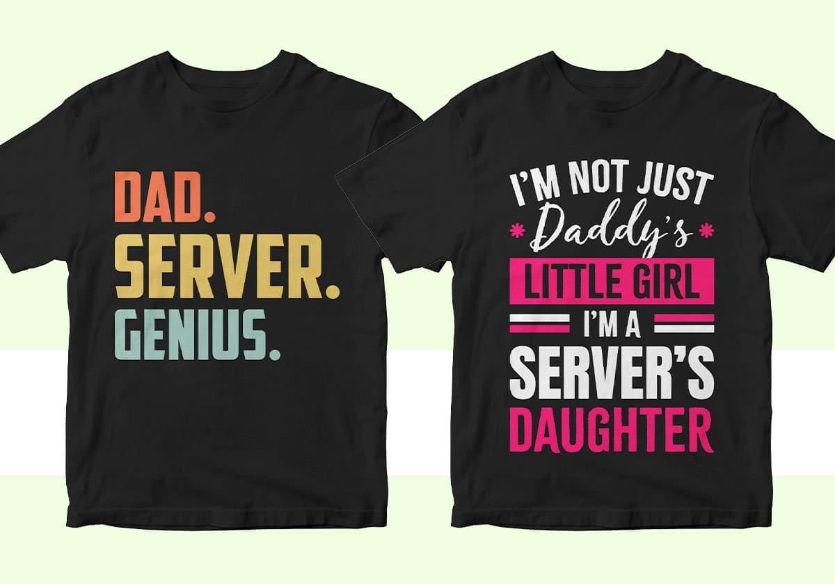 Restaurant Server 25 Editable T-shirt Designs Bundle