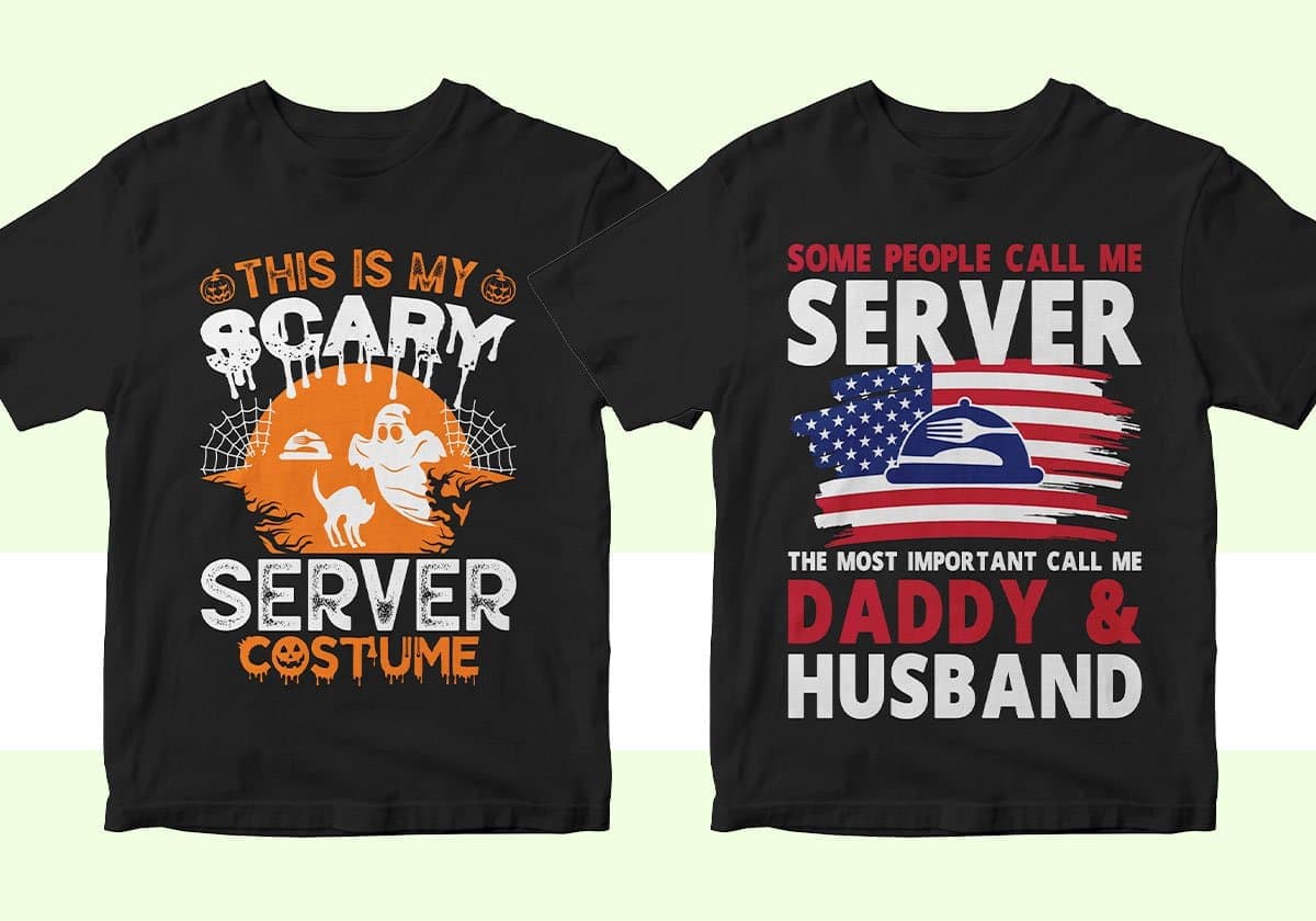 Restaurant Server 25 Editable T-shirt Designs Bundle