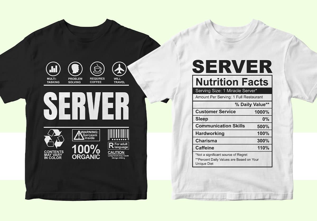 Restaurant Server 25 Editable T-shirt Designs Bundle