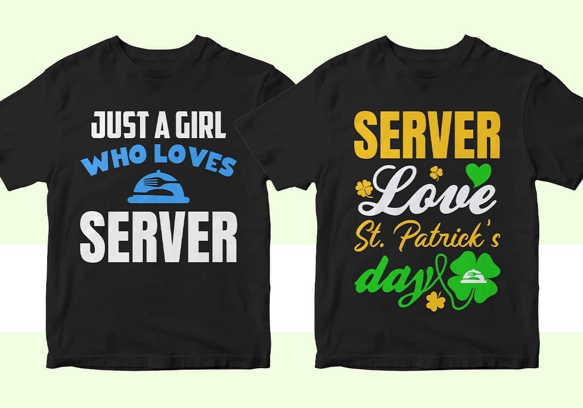 Restaurant Server 25 Editable T-shirt Designs Bundle