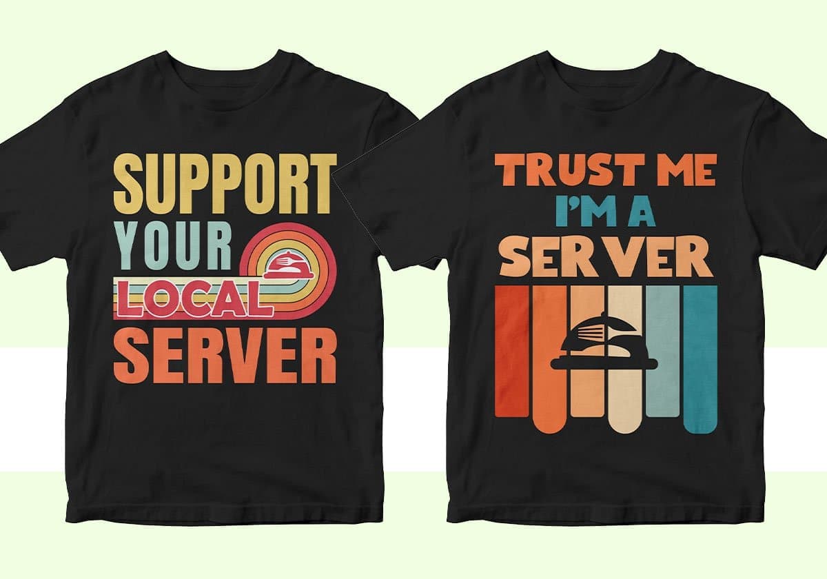 Restaurant Server 25 Editable T-shirt Designs Bundle