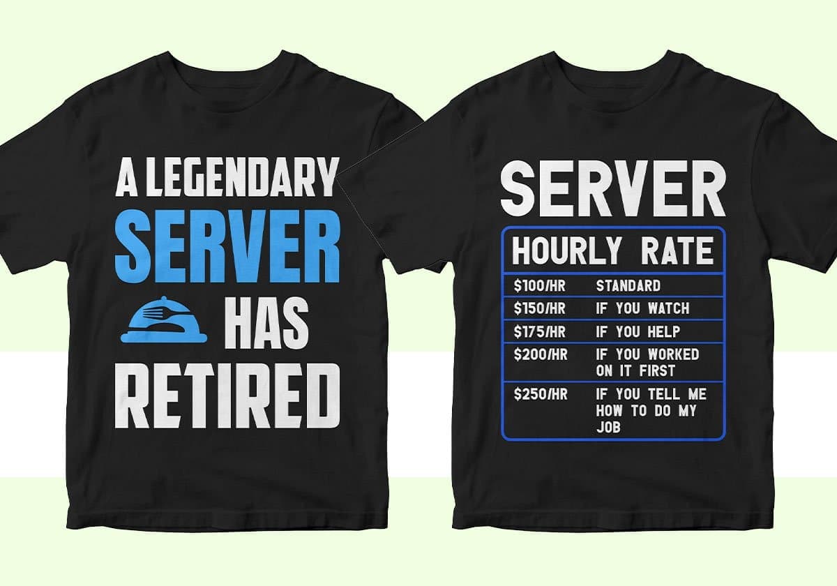 Restaurant Server 25 Editable T-shirt Designs Bundle