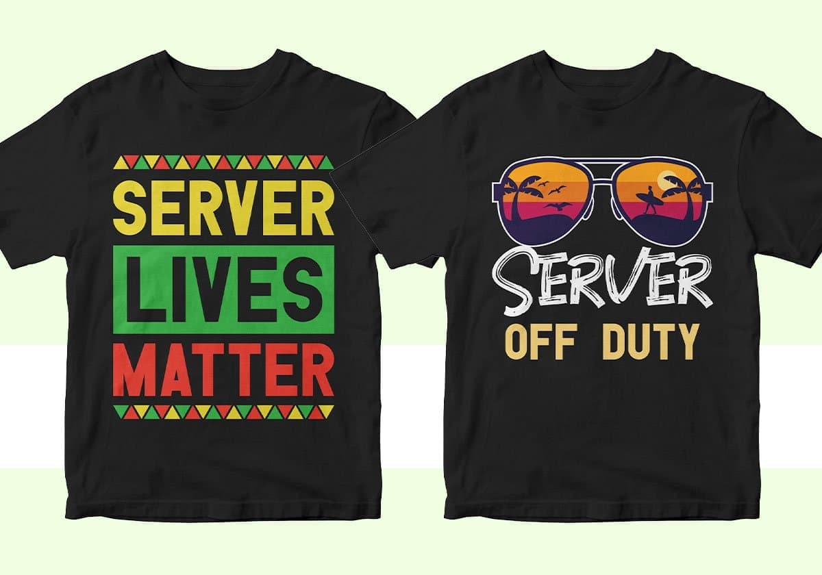 Restaurant Server 25 Editable T-shirt Designs Bundle