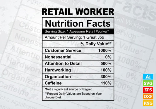 Retail Worker Nutrition Facts Editable Vector T shirt Design In Svg Png Printable Files
