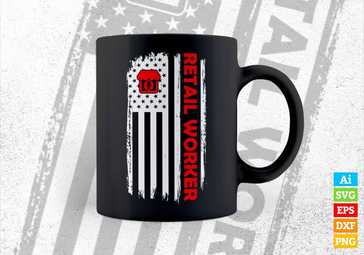 Retail Worker USA Flag Proud Professions Gift Editable Vector T-shirt Design in Ai Svg Files