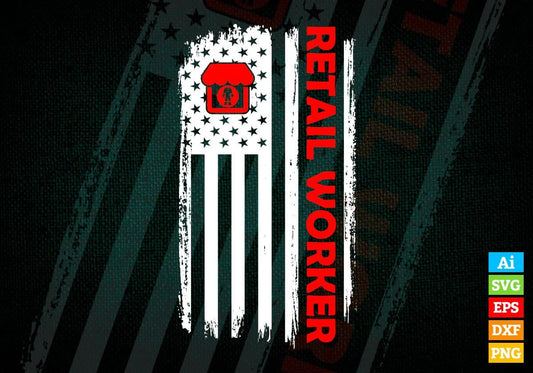 Retail Worker USA Flag Proud Professions Gift Editable Vector T-shirt Design in Ai Svg Files