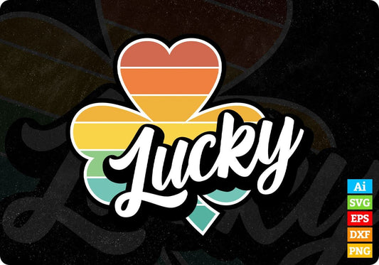 Retro Shamrock Lucky St Patrick's Day Editable T-shirt Design in Ai Svg Printable Files