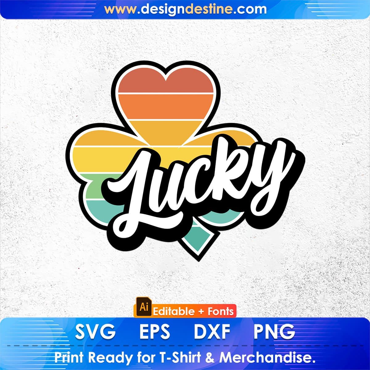 Retro Shamrock Lucky St Patrick's Day Editable T-shirt Design in Ai Svg Printable Files