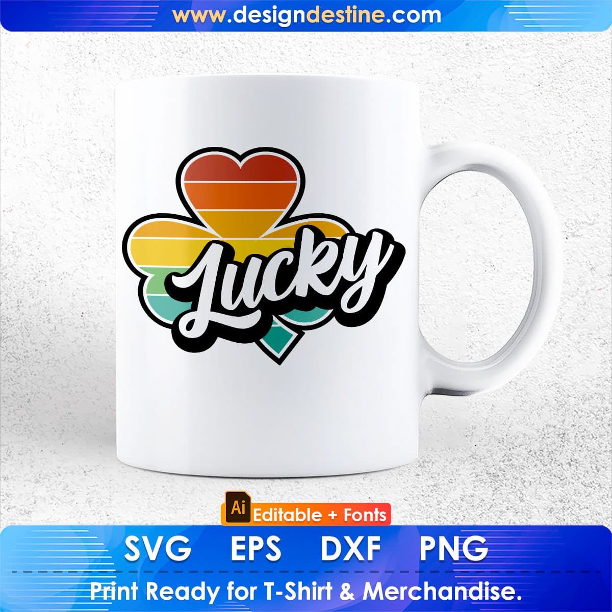 Retro Shamrock Lucky St Patrick's Day Editable T-shirt Design in Ai Svg Printable Files